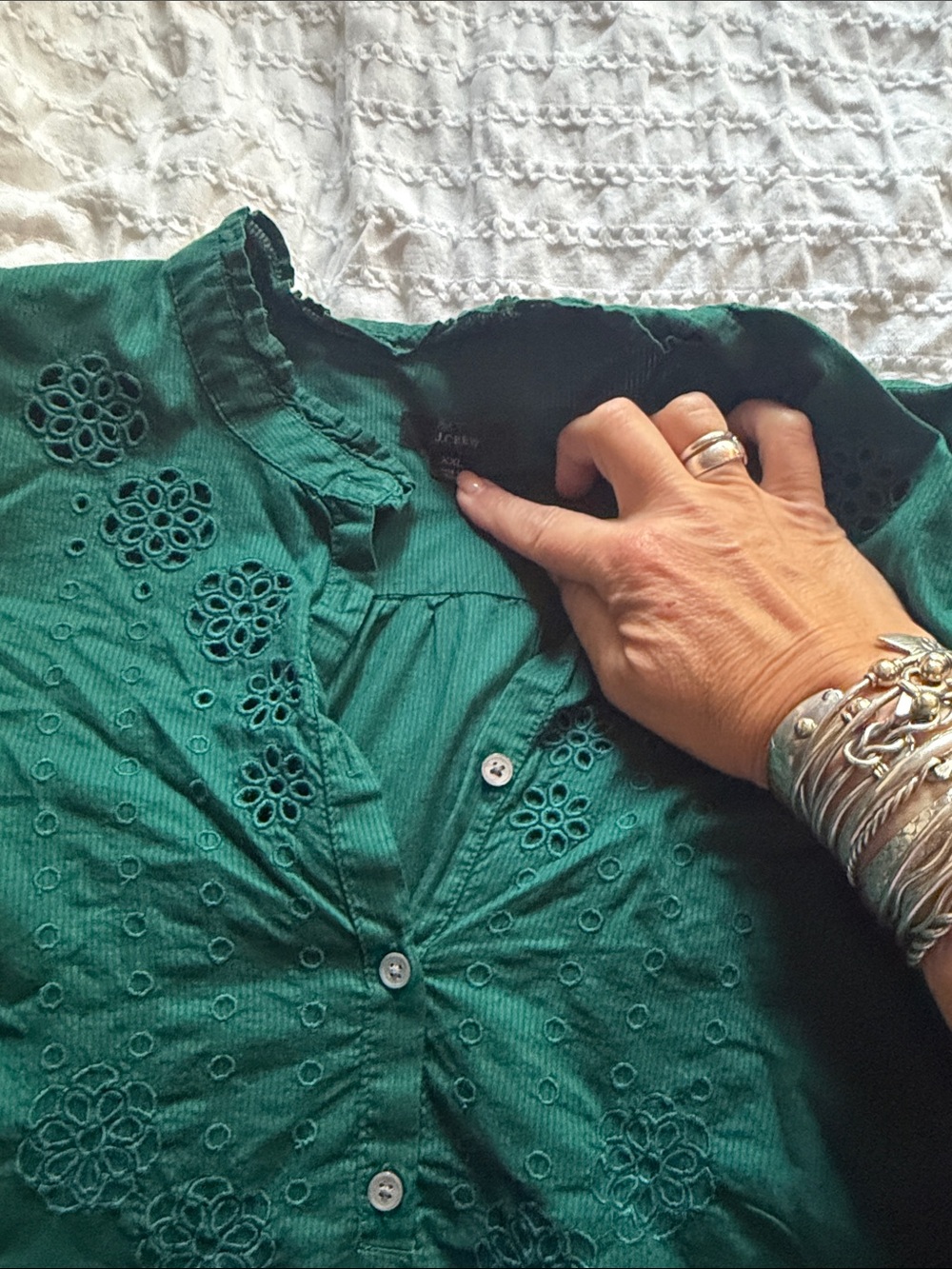 J. Crew Emerald Green Eyelet Button-Up Blouse
